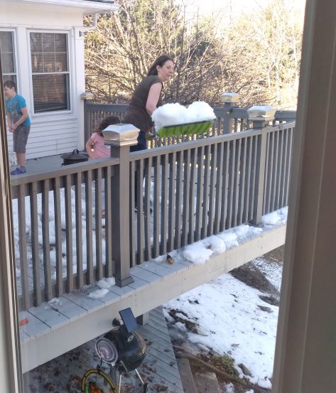 chopping snow & shoveling the deck